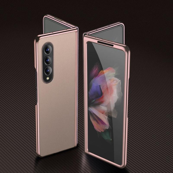 For Samsung Galaxy Z Fold4 5G Leather Plated Phone Cover Rose Gold Cases Covers & Skins