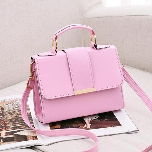 Women Small Leather Shoulder Bag Flap Crossbody Messenger Pink Women's Bags & Handbags