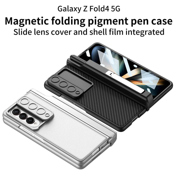 For Samsung Galaxy Z Fold4 5G Magnetic Leather Flip Case With Holder Carbon Fiber Cases Covers & Skins