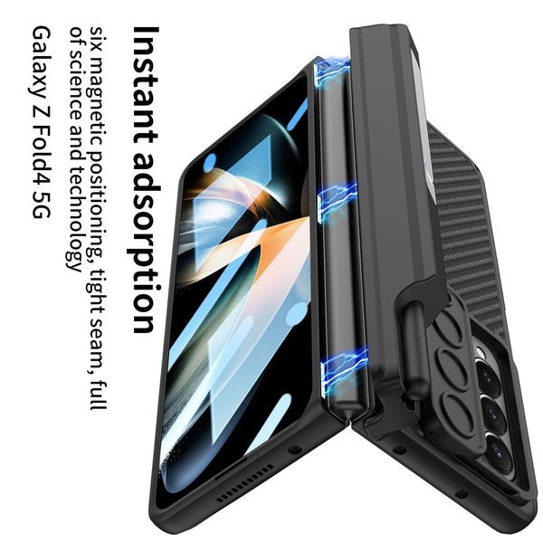 For Samsung Galaxy Z Fold4 5G Magnetic Leather Flip Case With Holder Carbon Fiber Cases Covers & Skins