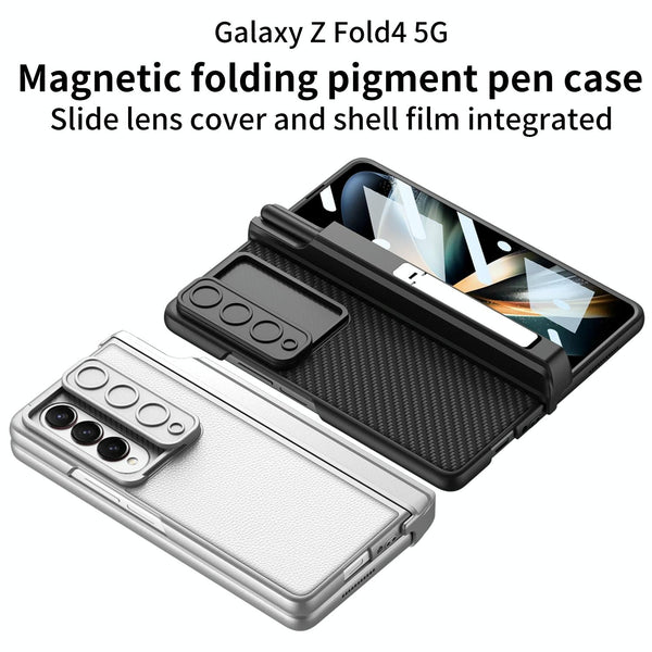 For Samsung Galaxy Z Fold4 5G Magnetic Leather Flip Case With Holder Carbon Fiber Cases Covers & Skins