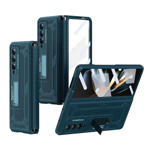 For Samsung Galaxy Z Fold4 5G Telescopic Hinge Foldable Phone Case With Stand Green Other Mobile Accessories