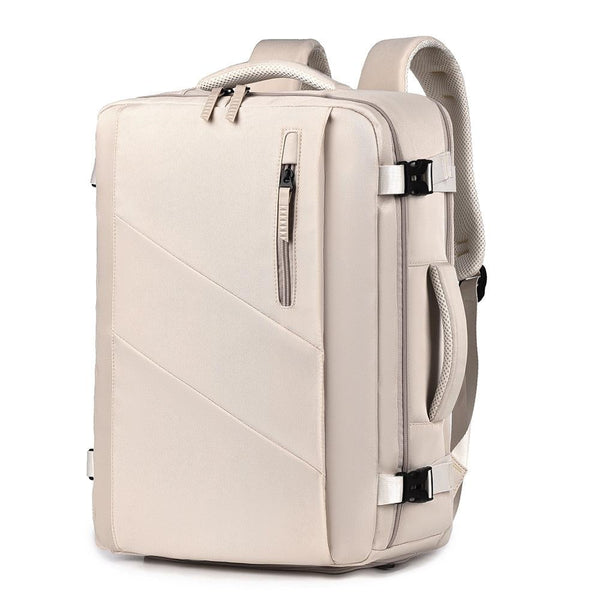 Large Capacity Simple Style Travel Backpack Beige Backpacks