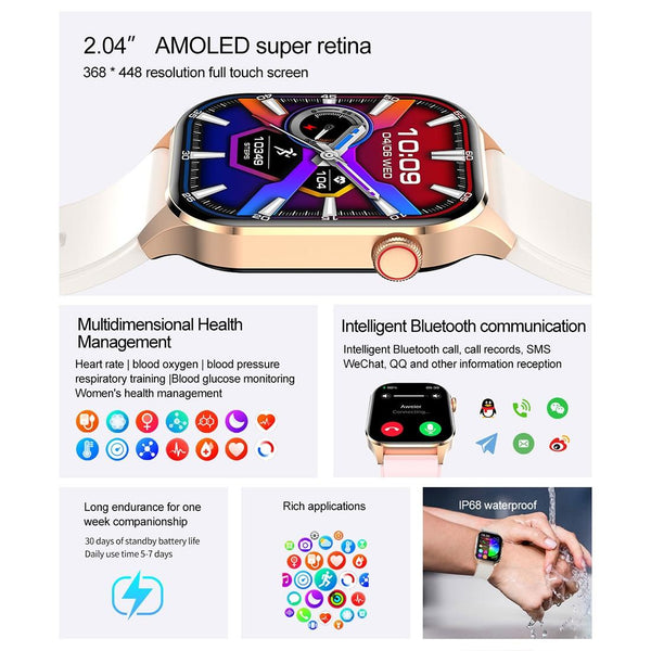Waterproof Smart Watch With Bluetooth And Blood Oxygen Monitoring Ip68 Beige Smart Watches