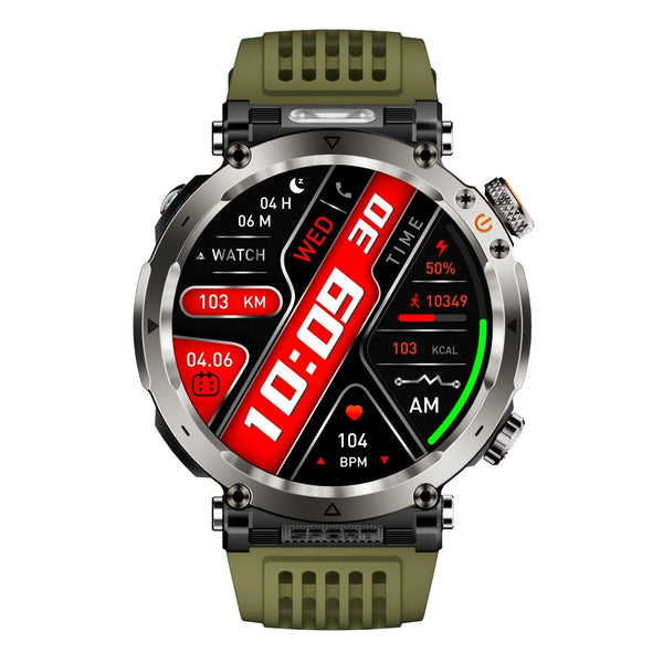 Waterproof Smart Watch With Flashlight And Compass 1 Inch Army Green Smart Watches