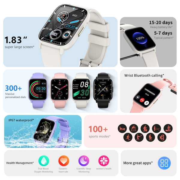 1.83 Inch Bt5.2 Smart Sport Watch With Bluetooth Call Sleep & Health Monitor Purple Smart Watches