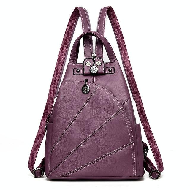 Women Leather Backpack Secure Stylish Purple Women Backpacks
