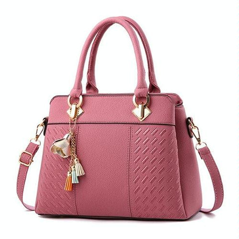 Simple Style Women Leather Crossbody Bag With Tassel Embroidery Pink Women's Bags & Handbags