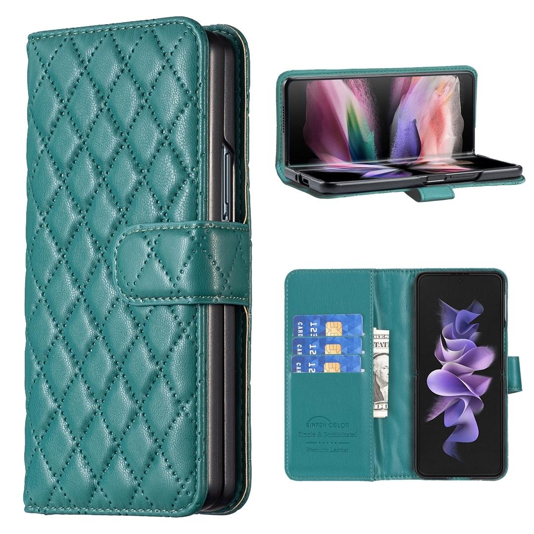 For Samsung Galaxy Z Fold4 5G Diamond Lattice Wallet Case Sleek And Stylish Green Cases Covers & Skins