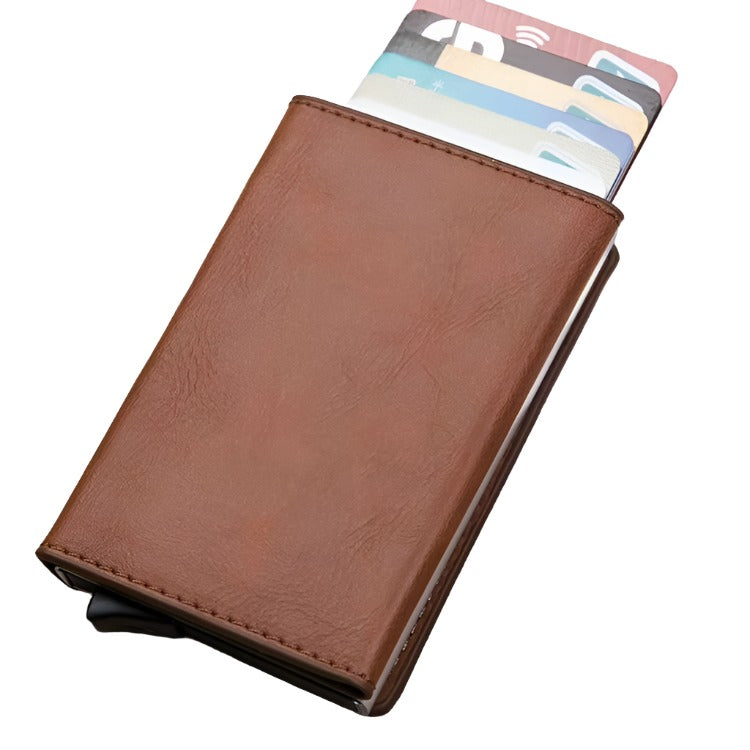 Aluminum Rfid Card Holder With Automatic Pop Up Function Brown Wallets