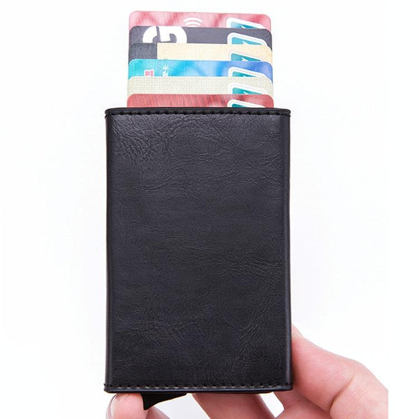 Aluminum Rfid Card Holder With Automatic Pop Up Function Brown Wallets