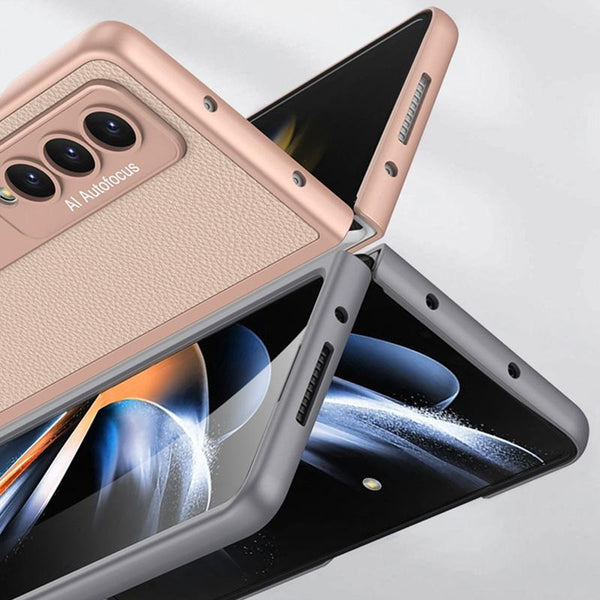 For Samsung Galaxy Z Fold4 5G Leather Case With Stand Ultra Thin Gold Cases Covers & Skins