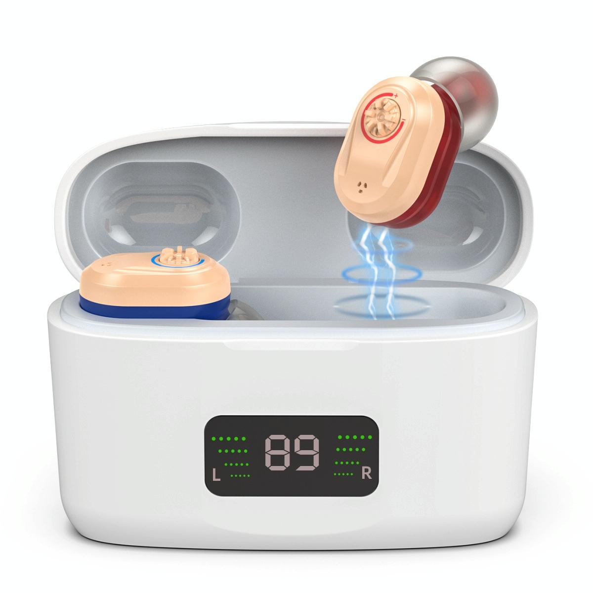 Digital Display In Ear Hearing Aid Earphone Red And Blue Earbuds