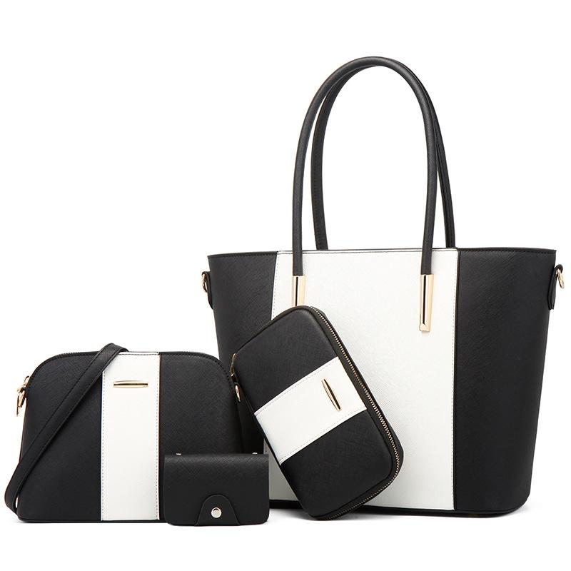 Stylish 4 In 1 Diagonal Handbag With Large Capacity Black White Women's Bags & Handbags