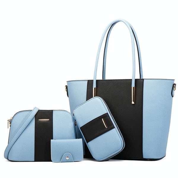 Stylish 4 In 1 Diagonal Handbag With Large Capacity Black White Women's Bags & Handbags