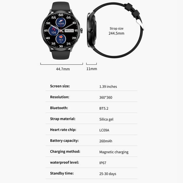 1.39" Bt5.2 Smart Sport Watch With Call Sleep Temp Heart & Health Monitor_Black Smart Watches