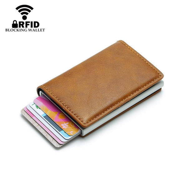Anti Magnetic Rfid Leather Metal Wallet Universal Fit Brown Wallets