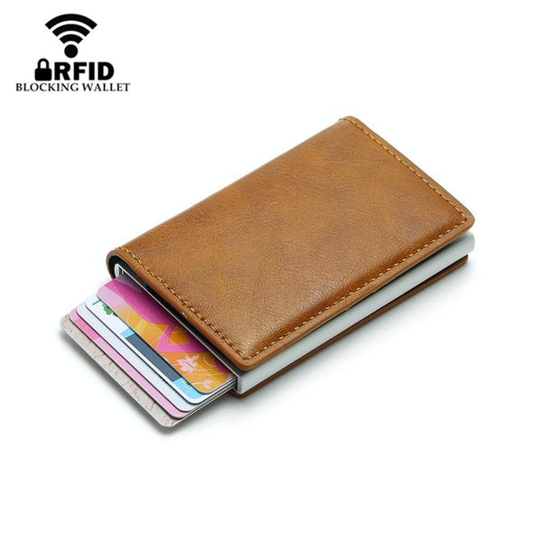 Anti Magnetic Rfid Leather Metal Wallet Universal Fit Brown Wallets