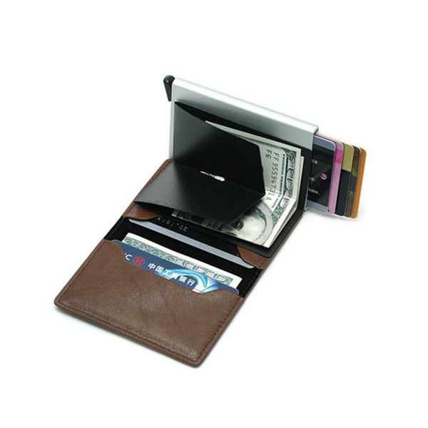 Anti Magnetic Rfid Leather Metal Wallet Universal Fit Brown Wallets
