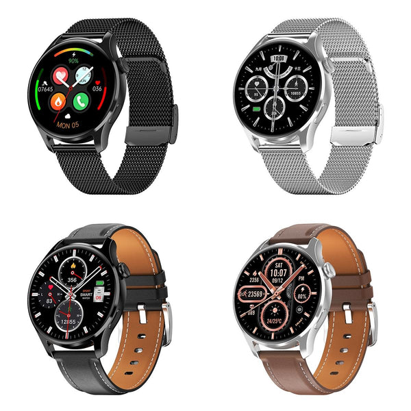 1.32 Inch Heart Rate Monitoring Smart Watch With Payment Function Silver Leather Smart Watches