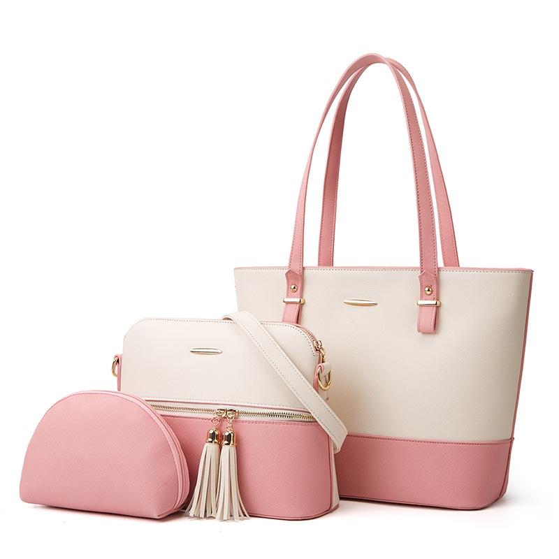 Large Capacity Fashion Handbag With Diagonal Design And Letter Detail White Pink Women's Bags & Handbags