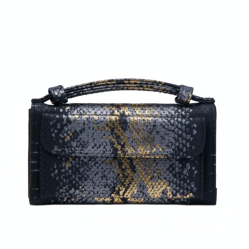 Snake Sequins Print Wrist Bag Multifunctional Chain One Shoulder Diagonal Wallet Black Wallets