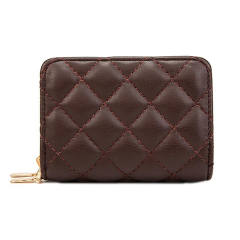 Double Layer Zipper Wallet Multi Card Slot Large Capacity Rhombus Design Coffee Wallets