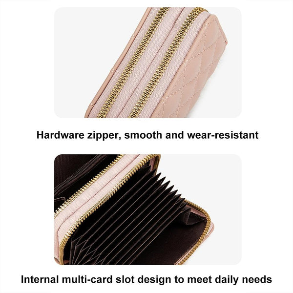 Double Layer Zipper Wallet Multi Card Slot Large Capacity Rhombus Design Coffee Wallets