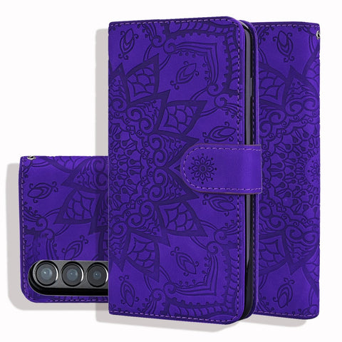 For Samsung Galaxy Z Fold4 5G Dual Mandala Leather Case Embossed Design Purple Cases Covers & Skins