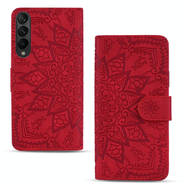 For Samsung Galaxy Z Fold4 5G Dual Mandala Leather Case Embossed Design Purple Cases Covers & Skins