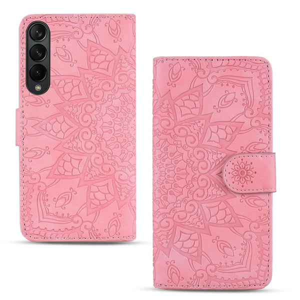 For Samsung Galaxy Z Fold4 5G Dual Mandala Leather Case Embossed Design Purple Cases Covers & Skins