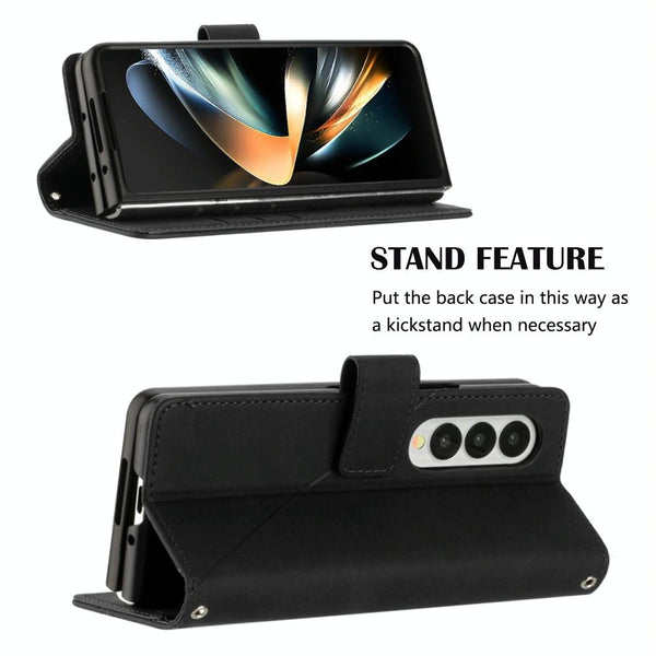 Embossed Leather Flip Crossbody Phone Case 3D Design For Samsung Galaxy Z Fold4 5G Black Other Mobile Accessories
