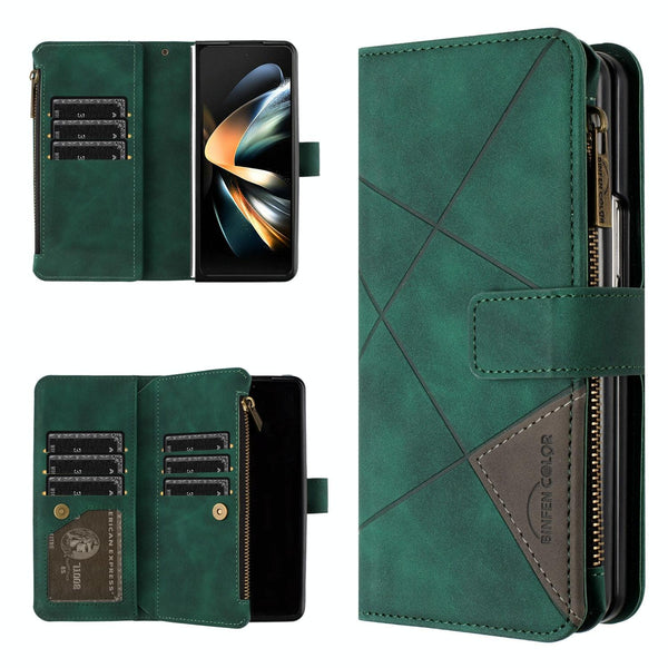 For Samsung Galaxy Z Fold4 5G Leather Zip Wallet With Rhombus Texture Green Cases Covers & Skins