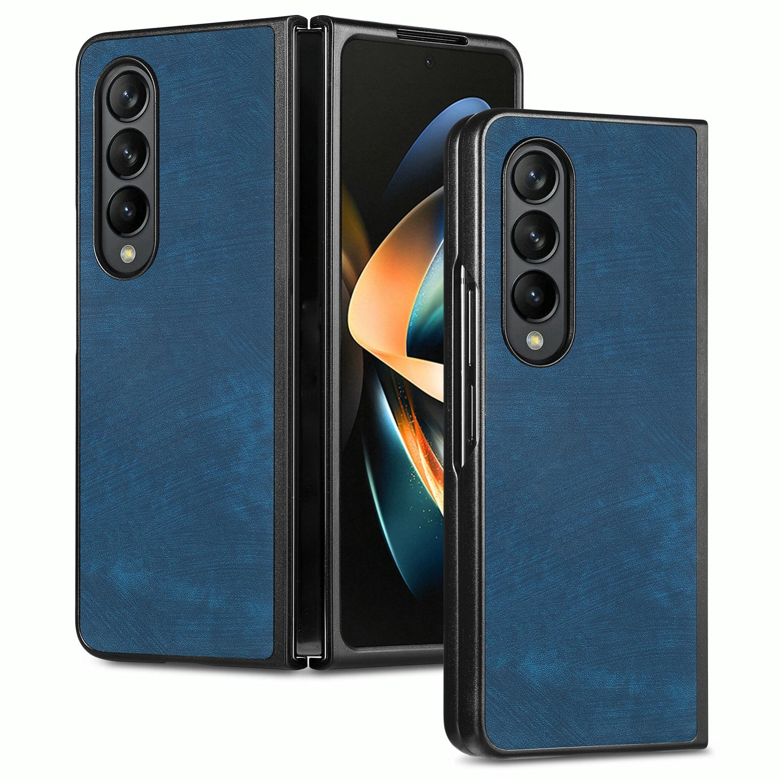 For Samsung Galaxy Z Fold4 5G Pu Back Cover Solid Colour Blue Cases Covers & Skins