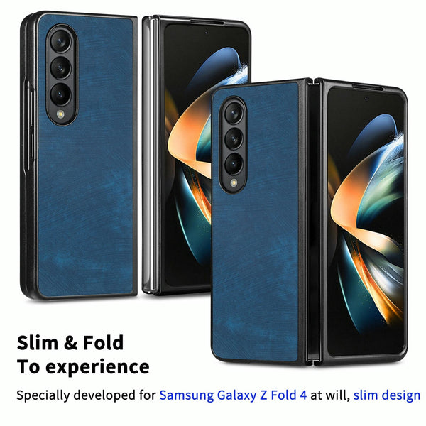 For Samsung Galaxy Z Fold4 5G Pu Back Cover Solid Colour Blue Cases Covers & Skins