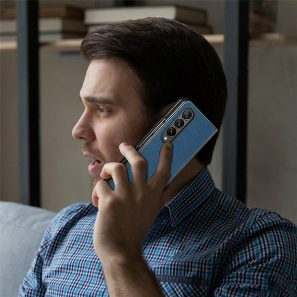 For Samsung Galaxy Z Fold4 5G Pu Back Cover Solid Colour Blue Cases Covers & Skins