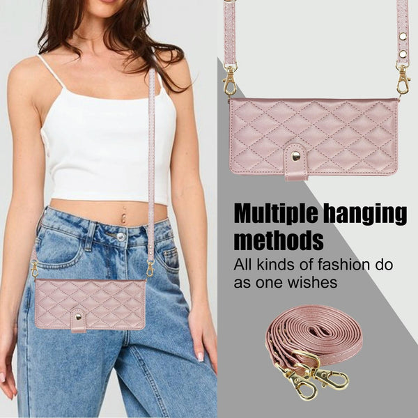 For Samsung Galaxy Z Fold4 5G Multifunctional Rhombic Leather Crossbody Phone Case Rose Gold Cases Covers & Skins