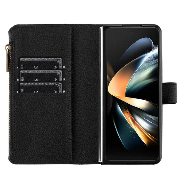 For Samsung Galaxy Z Fold4 5G Litchi Texture Zip Wallet Gold Cases Covers & Skins
