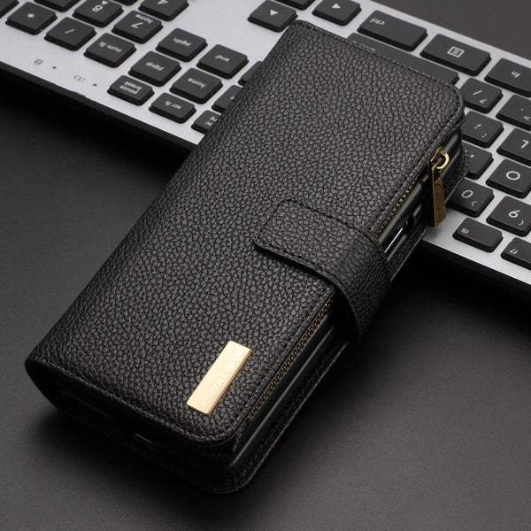 For Samsung Galaxy Z Fold4 5G Litchi Texture Zip Wallet Gold Cases Covers & Skins