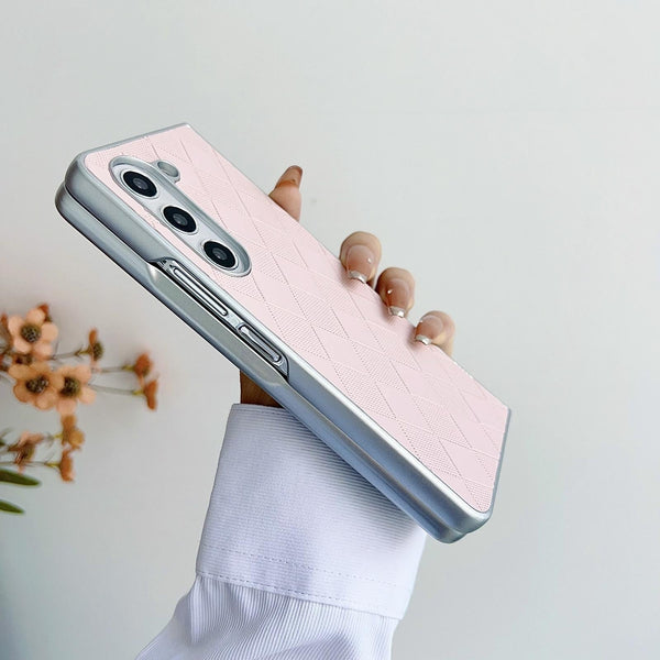 For Samsung Galaxy Z Fold4 5G Checkered Leather Phone Case With Pearlescent Finish Black Cases Covers & Skins