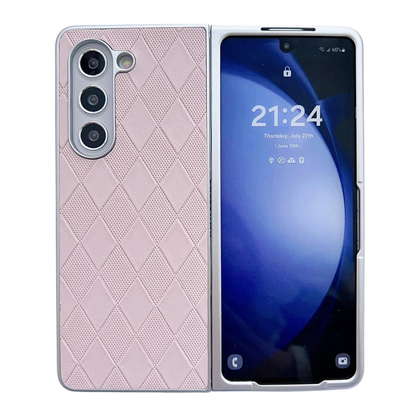 For Samsung Galaxy Z Fold4 5G Checkered Leather Phone Case With Pearlescent Finish Black Cases Covers & Skins