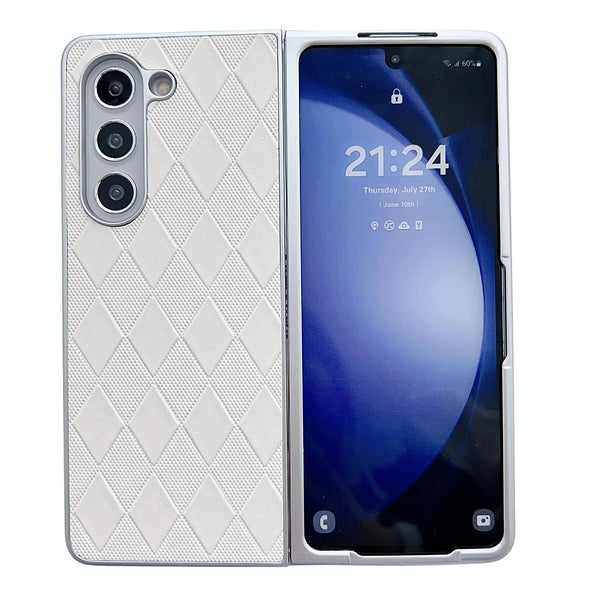 For Samsung Galaxy Z Fold4 5G Checkered Leather Phone Case With Pearlescent Finish Black Cases Covers & Skins