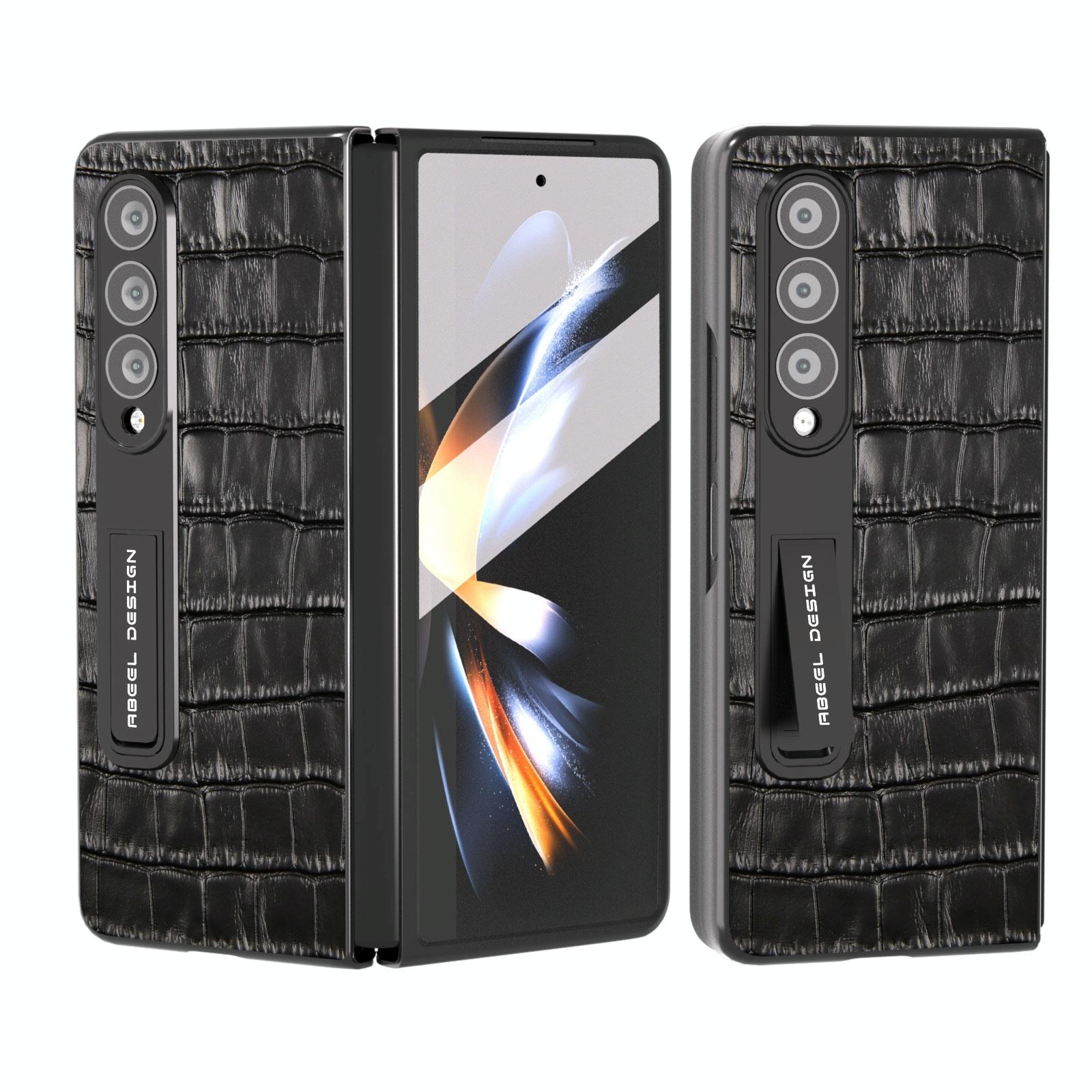 For Samsung Galaxy Z Fold4 5G Premium Leather Phone Case Crocodile Texture Black Cases Covers & Skins