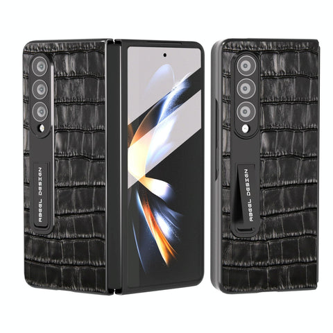 For Samsung Galaxy Z Fold4 5G Premium Leather Phone Case Crocodile Texture Black Cases Covers & Skins