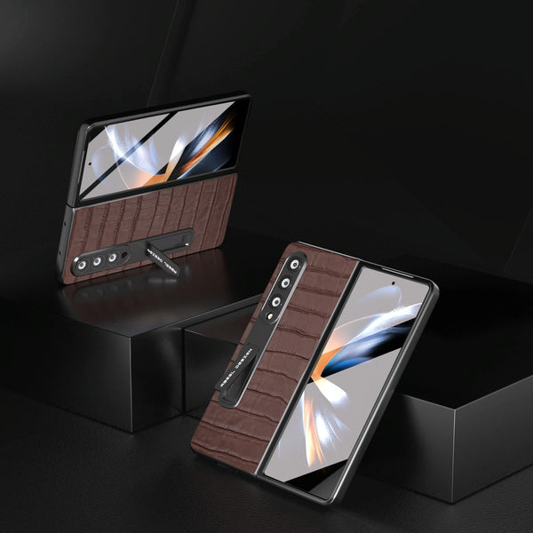 For Samsung Galaxy Z Fold4 5G Premium Leather Phone Case Crocodile Texture Black Cases Covers & Skins