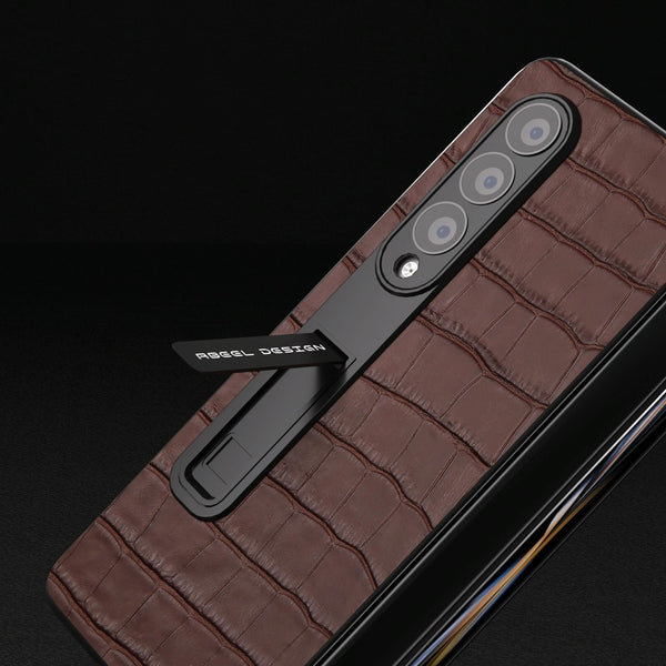 For Samsung Galaxy Z Fold4 5G Premium Leather Phone Case Crocodile Texture Black Cases Covers & Skins