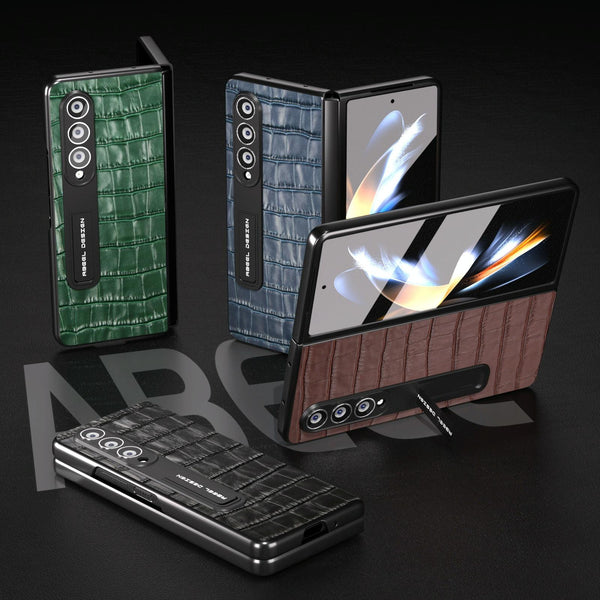 For Samsung Galaxy Z Fold4 5G Premium Leather Phone Case Crocodile Texture Black Cases Covers & Skins