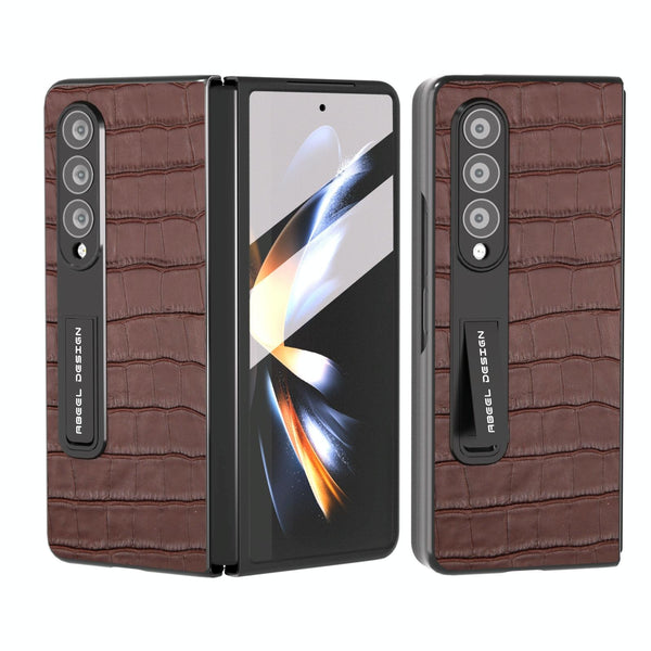 For Samsung Galaxy Z Fold4 5G Premium Leather Phone Case Crocodile Texture Black Cases Covers & Skins