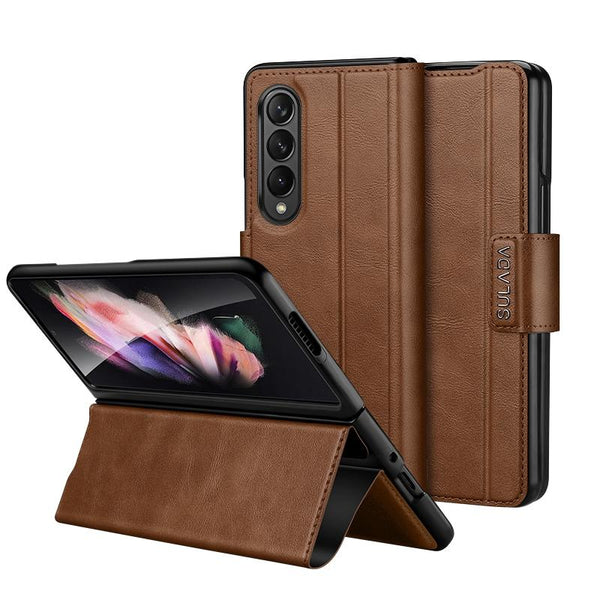 For Samsung Galaxy Z Fold4 5G Magnetic Snap Leather Flip Case All Inclusive Brown Cases Covers & Skins