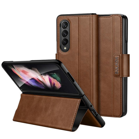 For Samsung Galaxy Z Fold4 5G Magnetic Snap Leather Flip Case All Inclusive Brown Cases Covers & Skins
